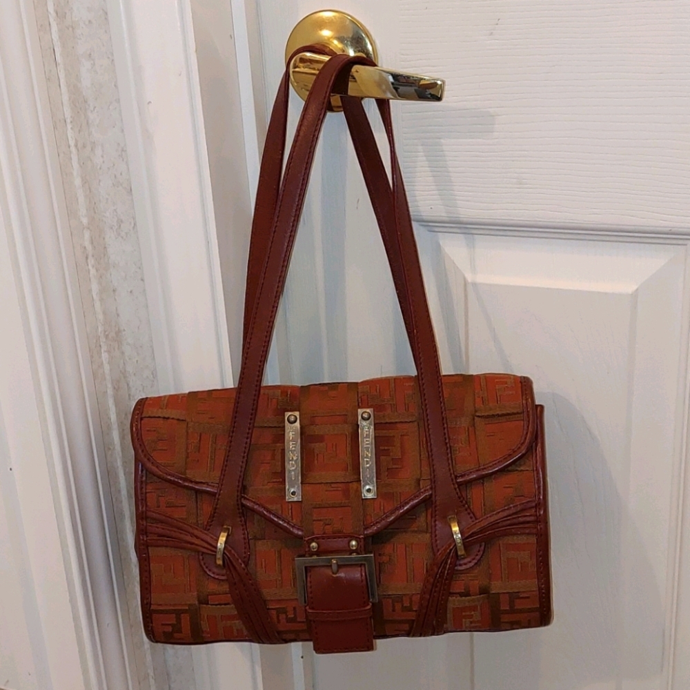 Fendi Braided Copper/Brown Leather Shoulder/Tote Bag.